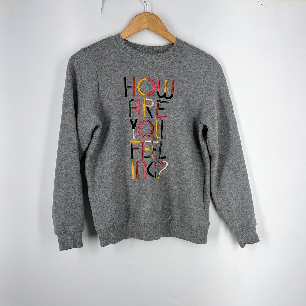 ban.do How Are You Feeling? Embroidered Heather Gray Cotton Sweatshirt Size S